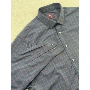 UNTUCKit Altrugo Navy Plaid Performance Shirt Large Relaxed Fit 41623 Mens L